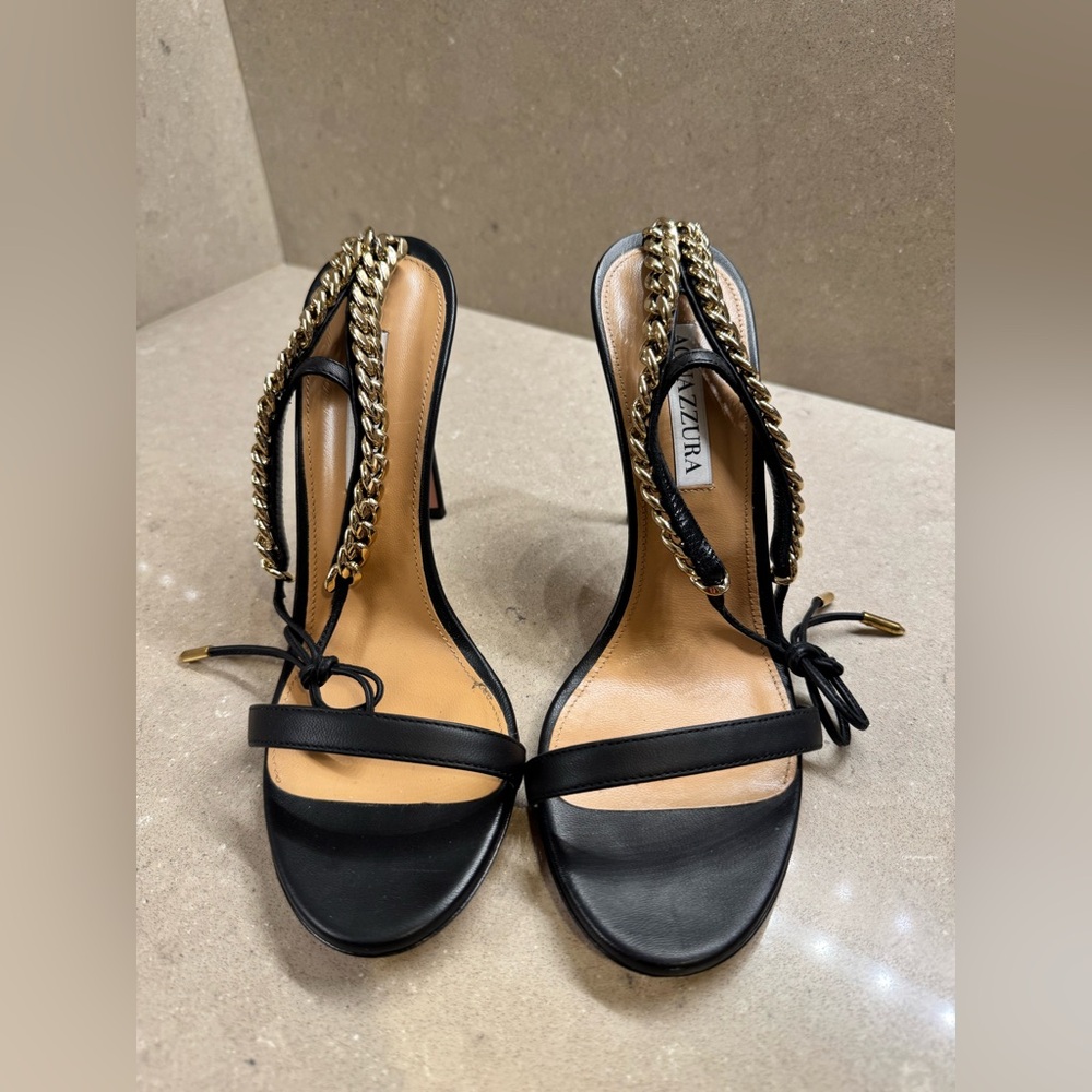 Aquazzura Black Chain Strap Women's Heels 38.5